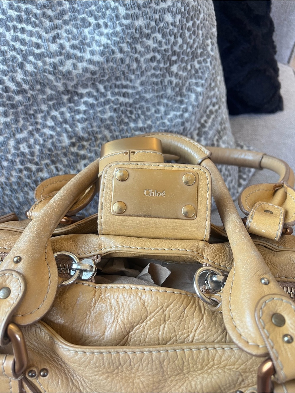 Chloe Paddington Tan Beige Mustard Leather Handbag with Gold Accents - Picture 14 of 16